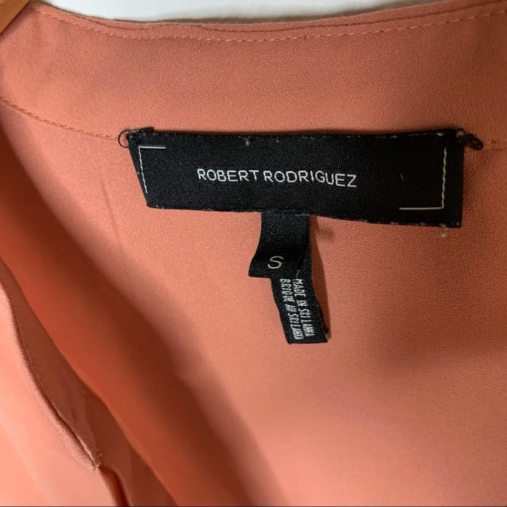 Robert Rodriguez Emery Long Sleeve V-Neck Blouse Salmon with Gold Buttons - Picture 3 of 9